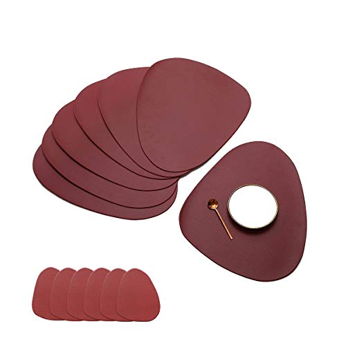 JJ JUJIN Rund 6er Set Platzsets and 6 Untersetzer Abwaschbar rutschfest PVC hitzebeständigen Tischsets für Küchentisch 38 cm Rotwein Cover