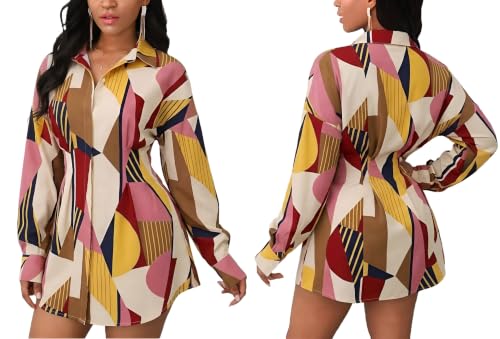 Image of Glozeplus Long Sleeve Button Down Collar Mini Shirt Dress for Women