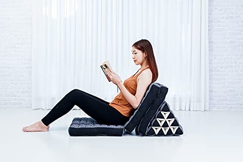 Leewadee - Bequeme Japanische Bodenmatratze - Thai Bodenliege mit Dreieckskissen - Futon Klappmatte - Thai Massagematte, 170 x 53 cm, Schwarz Weiß