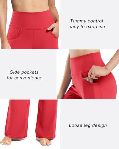 Image of Promover Wide Leg Pants Woman Yoga Pants with Pockets Stretch Loose Casual Lounge Sweatpants Petite /Regular /Tall