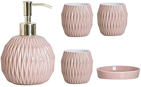Bathroom Accessories Complete Set Vanity Countertop Accessory Set Bathroom Accessory Set Bathroom Set 3 4 5 Piece Ceramic Bathroom Lotion Dispenser soap Dish Tooth Cup (Pink 5 piece set) image 3