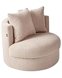 Beliani Sessel Bouclé beige rund mit Drehfuntion 2 Kissen Metallgestell modern Dalby