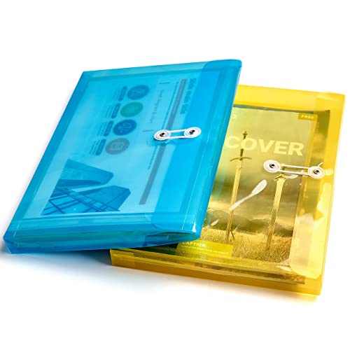 Fanwu Plastic Letter Size Envelopes With Button & String Tie Closure, 1-1/6" Expansion, Side Load, Clear Poly Reusable File Folders Project Paper Documents Organizer For Office School Home #TOP2