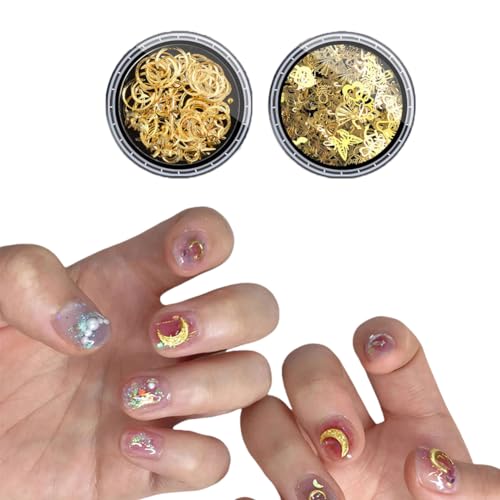 2 Boxes Nail Art Studs Multi Shapes Manicure Decoration Glitter Nail Art Accessories for Nail Face Decoration Nail Makeup DIY Craft(Gold)