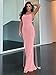 Volemo Womens Summer Backless Bodycon Dress Halter Cowl Neck Slip Spaghetti Strap Sexy Cocktail Party Maxi Dresses Light Pink XS
