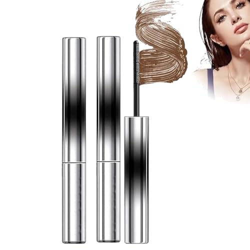 Iron Wand Mascara, Iron Wand Mascara Metal Rod Mascara 3D Curling Eyelash Iron Mascara, Iron Wand Curling Mascara, Long-Lasting, Waterproof (2PCS Brown)