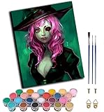 WANGWANGMIAO Malen nach Zahlen (Lila Hexe) Malen nach Zahlen Erwachsene, Paint by Numbers Adult, DIY Handgemalt Ölgemälde für Home Décor Geschenk 40x50cm,mit Rahmen