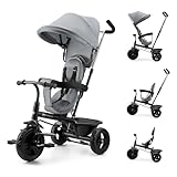 Kinderkraft Freeway 2, Tricycle Évolutif Bébé, Siège Rotatif 360°, Roue Libre, Harnais 3 Points, Frein Central, 9 Mois à 5 Ans, Gris