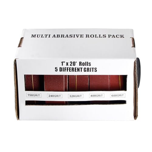 Utoolmart 5 Grits Emery Cloth Roll, 150 240 320 400 600 Grits Abrasive Sand Paper Set for Woodworking Automotive Metal Polishing Each Roll 6M Red Sandpaper Rolls