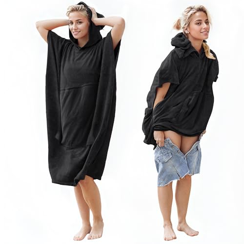 Solaris Surf Poncho Changing Towel Robe for Women Men, Lightweight Changing Robe with Packable Bags, Water Absorbent Wetsuit Beach Hoode Towel for Surfing Swimming