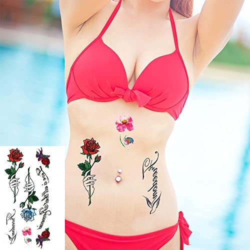38 Sheets Flower Temporary Tattoos, 3D Roses, Butterflies And Multi-Colored Mixed Style Body Art Temporary Tattoos For Women, Girls Or Kids (A) #TOP3