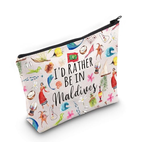 MEIKIUP Maldives Travel Makeup Bag Maldives Souvenir Gift Maldives Honeymoon Gift I'd Rather Be In Maldives Zipper Bag (Maldives bag)