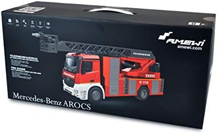 Amewi 22502 Mercedes-Benz Straż pożarna pojazd z drabiną 1:18, RTR, pojazd licencjonowany, czerwony/biały