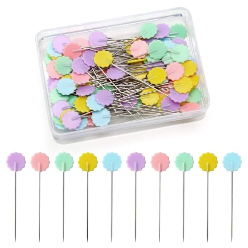 Alfileres y alfileteros | Alfileres Costura Con Cabeza Plana,100 Pcs Agujas Patchwork Colores Alfileres Finos Costura Para Acolchado Tejer Coser Manualidades Y Accesorios De Costura,Con Caja
