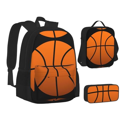 nanger Basketball Print 3-Piece Set Backpack, Lunch Bag And Pencil Case, For Travel, College, And Daily Use2