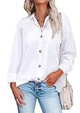 Hotouch Bluse Weiß Damen Hemd Langarmshirt mit Knöpfen für Frühling Arbeit Orberteil Weiß S