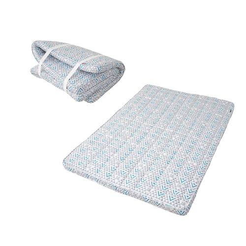 EMOOR Matelas Futon Japonais à Trois Volets Machi avec Surmatelas 140 x 202 cm Triangle-Gris (Shinsengumi Makoto), Pliable avec Bandes Élastiques Soufflet Lavable Lit D'invité Sol Couchage Tatami