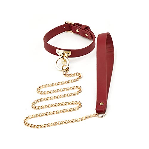 首輪 人間 Sm リード付き Smグッズ 人間用首輪 調整可能 可愛い 金属牽引チェーン付き smコスプレ 拘束具 アダルトグッズ レッド - 画像1