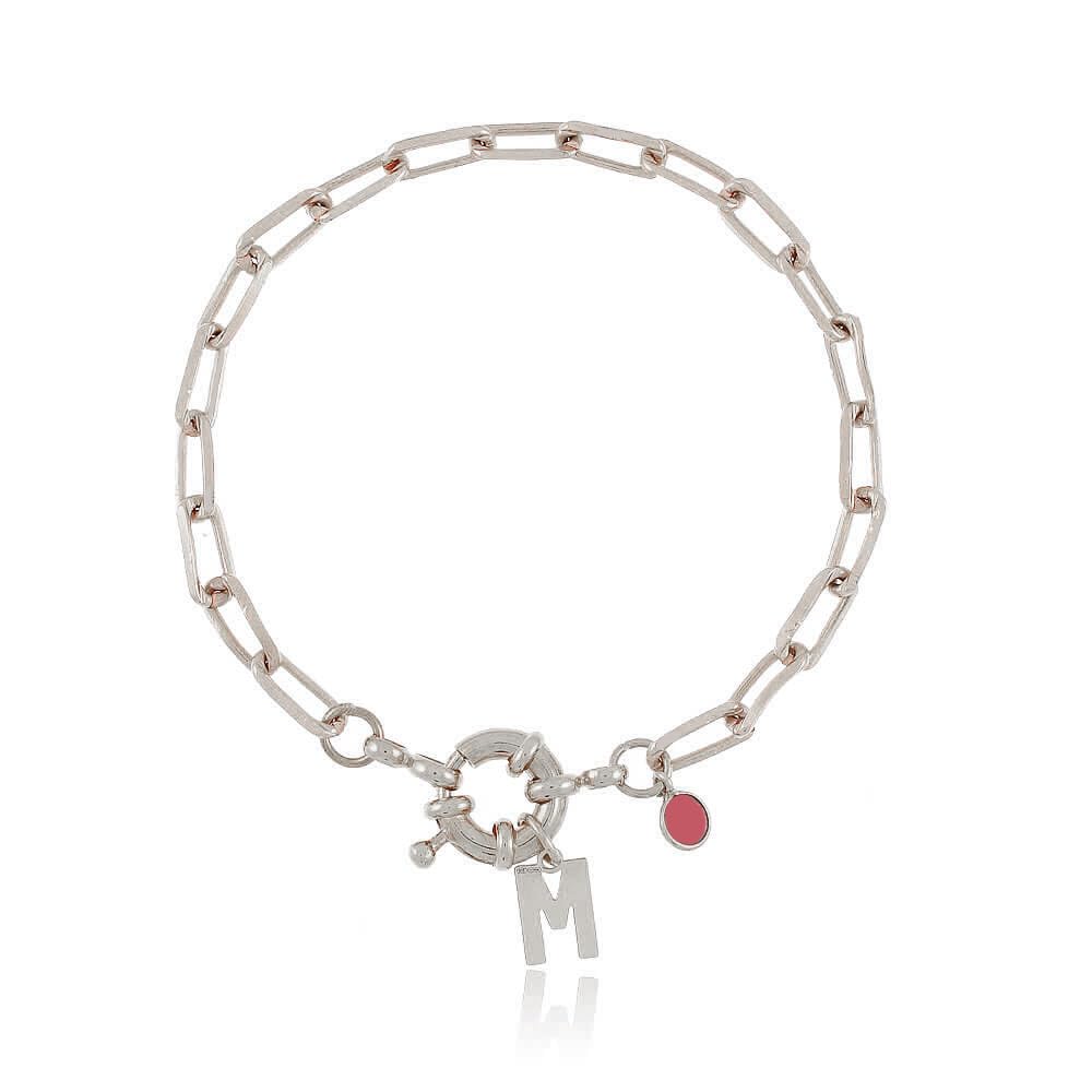 Pulsera Marinera Initials Plata de Ley 925, Pulsera letra(s) inicial(es), Cadena de eslabones de plata, cierre resort/reasa/marinera, Regalo Personalizado para la Mamá/Madre, piedra natural, hand made