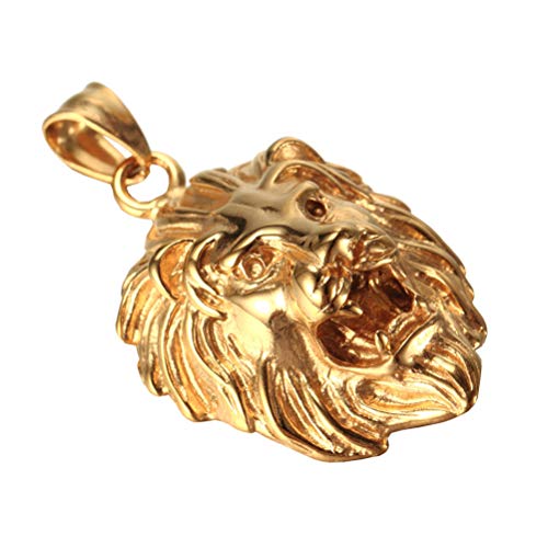 Image of OAKKY Mens Stainless Steel Punk Biker Domineering Lion Head Pendant Necklace, Small Style No Chain, Gold