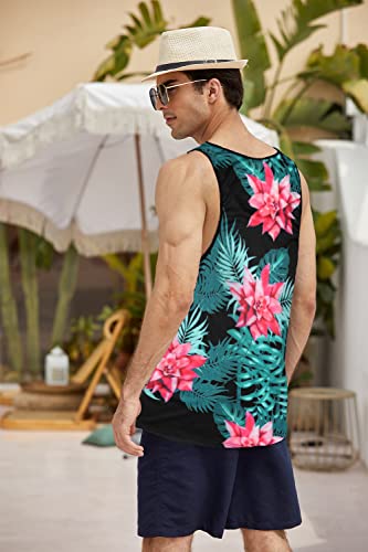 Coofandy Men's Floral Tank Top Beach Sleeveless Shirt Summer Graphic Hawaii All Over Print Gym Vacation T Shirts #TOP2
