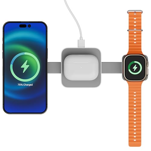 Zebronics 3 in 1 Wireless Foldable Charging Pad, 23W Output, MagSafe Compatible, Fast Charging, Built-in Protection, FOD, 1m Type-C Cable, for iPhone 16/15/14/13/12 Series (MagBoost 20, Matt White)