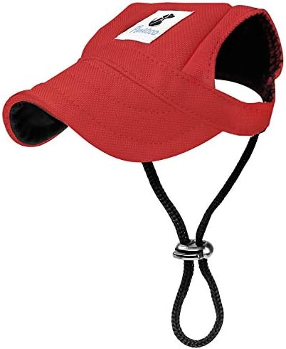 Pawaboo Dog Baseball Cap, Adjustable Dog Outdoor Sport Sun Protection Baseball Hat Cap Visor Sunbonnet Outfit with Ear Holes for Puppy Small Dogs, Small, Red