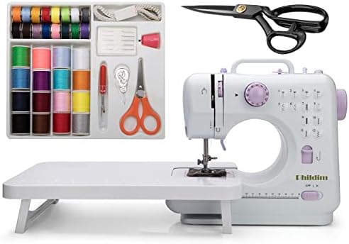 Mini Sewing Machine by Phildim (Including Extension Table and Sewing Supplies Set) - Small Electric Overlock Sewing Machines with 2 Speed 12 Built-in Stitch Patterns PD-005-A6