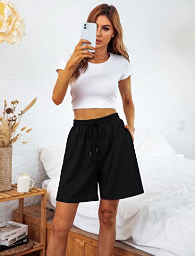 Quenteen Womens Casual Summer Shorts Athletic Drawstring Bermuda Shorts Lounge Sweat Shorts With Pockets Black Large #TOP4
