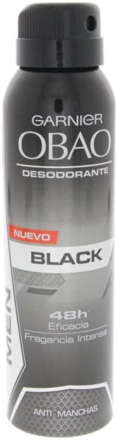 Obao Mens Black Deodorant Spray 150ml - Desodorante Negro Aerosol para Hombre (Pack of 12)
