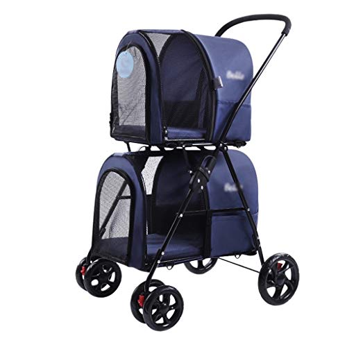 Hundewagen Leichter Faltbarer Doppelkinderwagen Abnehmbares Haustierhundeauto Outdoor Haustier Handtasche Supermarkt Einkaufswagen Reise & Transport (Color : Blue, Size : 51 * 74 * 107cm) Cover
