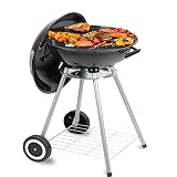 Sunoutife Charcoal Grills, 18.5” Portable BBQ Kettle Grill with Wheels for Outdoor Cooking Barbecue