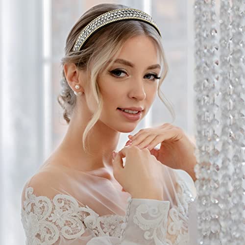 Yission 2 Pcs Rhinestone Headbands For Women, Glitter Crystal Headband Fashion Jeweled Headbands For Girls, Gorgeous Hair Accessories For Women Silver A/B Rhinestone #TOP2