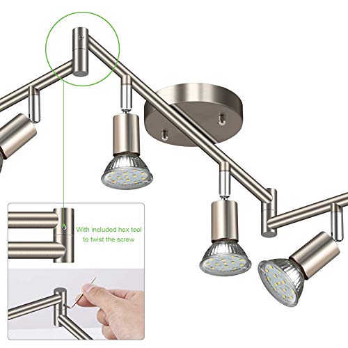 Unicozin Led 6 Light Track Lighting Kit, Matt Nickel 6 Way Ceiling Spot Lighting, Flexibly Rotatable Light Head, Modern Track Light Included 6 X Led Gu10 Bulb (4W, Daylight White 5000K, 400Lm) #TOP4