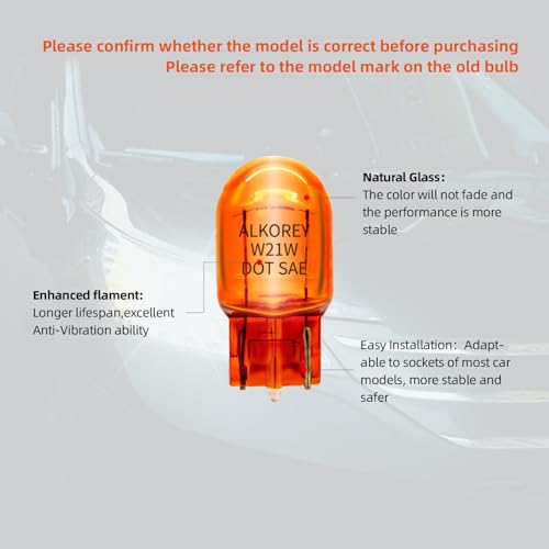 ALKOREY-T20 W21W 7440 Turn Signal Bulbs,2100K Amber 12V 21W 7440NA Automotive Light Bulb,Car Miniature Lamps,Ideal for Parking,2 Pack