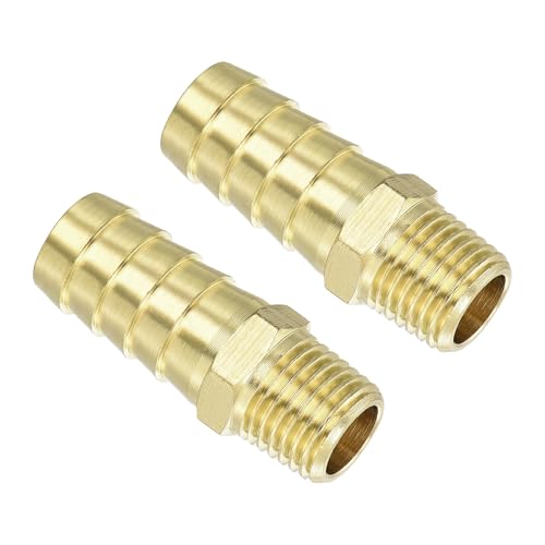 Image of sourcing map Brass Hose Barb Fittings 2pcs 1/2" Barb x 1/4" NPT Male Brass Barb Pipe Fitting for Water Fuel Air