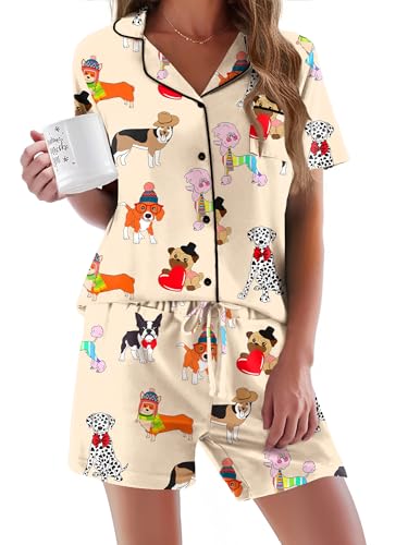 Image of Ekouaer Pajamas Set for Women Short Sleeve Sleepwear Button Down Pjs Soft 2 Piece Lounge Sets XS-XXXL