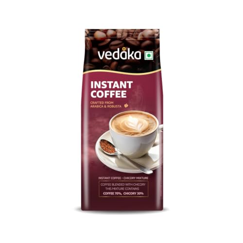 Image of Amazon Brand - Vedaka Instant Coffee 200 g | 70:30 Coffee Chicory Blend | Strong Aroma & Bold Taste | Medium Roast | Ready in Seconds