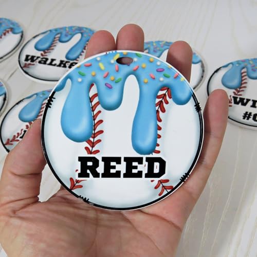 Personalized Baseball Bag Tag with Name for Backpack Sports Bag - Custom Kids Ice Cream with Sprinkles Drip Acrylic ID4