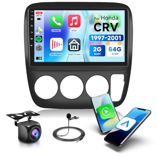 Image of 2G+64G Car Radio for Honda CRV 1997 1998 1999 2000 2001, Wireless Carplay Android Auto Car Stereo, 9 inch IPS Touchscreen with WiFi, GPS, Bluetooth,FM /RDS,32EQ DSP, Rear Camera