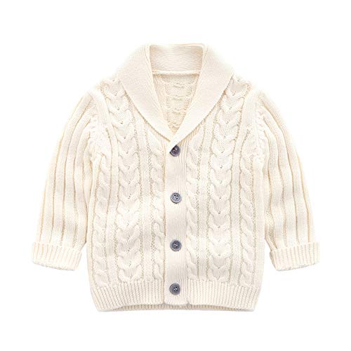 SXVZBH Toddler Baby Boys Cardigan Sweater, Infant Knit Button-up V-Neck Crochet Warm Pullover Sweatshirt (White, 3 Years)