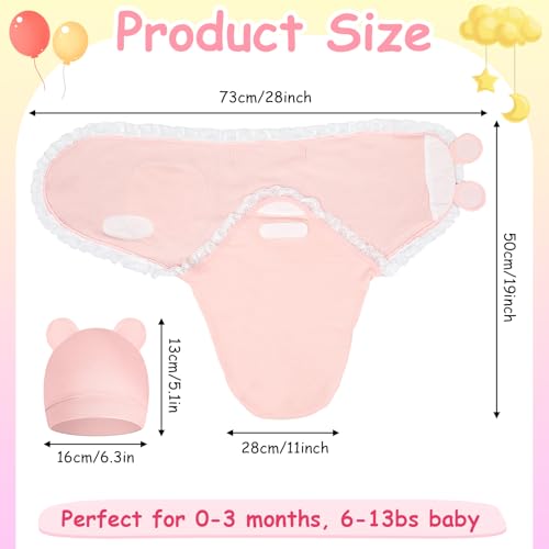 Image of Ramede 6 Pack Swaddle Blanket with Hats for Baby Girl Boy 100% Cotton Swaddles 0-3 Months, Adjustable Breathable Skin Friendly Receiving Blanket Wrap, Essential for Newborns(Lace,Light Color)