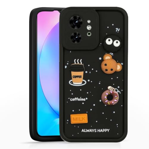 Image of Bintage Cute Fun Taddy Cartoon 3D Ball Bear Milk Donut Coffee Cup Silicon Case Full Body & Camera Protection Back Cover Compatible for Motorola Moto Edge 40 - Black
