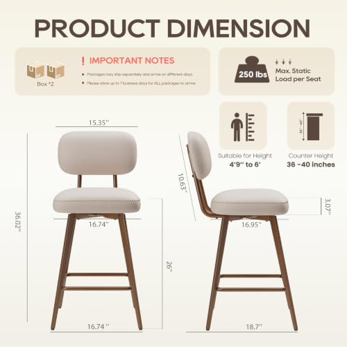 Image of MALOL 26 inch PU Leather Swivel Bar Stools Set of 4, Beige