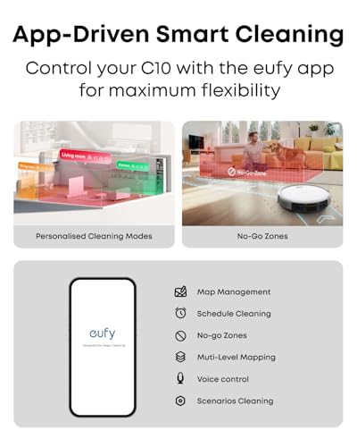 eufy Robot Vacuum C10 with Self Empty Station, 2.85-Inch Ultra-Slim Body, Up to 60 Days of Hands Free Cleaning, Carpet Cleaning, Edge Expansion Brush, Point Laser and Multi-infrared Navigation White - Image 7