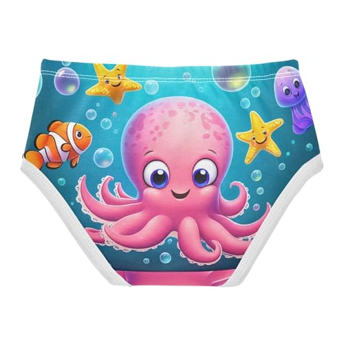 Cartoon Pink Octopus Sea Blue Girl Panties Cute Toddler Underwear Floral Cotton Personalized Undies Kids Briefs 2t2