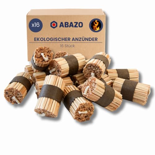 ABAZO 16 Stück ökologischer Anzünder für Holzkohlekamine, Anzündholz, Lagerfeuer, Feuer, Grills und Lagerfeuer. Holz, Harzanzündholz, natürlich – sauber – geruchlos