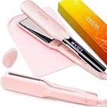 ANGENIL Pro Titanium Flat Iron Hair Straightener 1.75" Wide, Salon Grade Dual Voltage Fast Straightening and Curler 2-in-1 with Heat Resistant Silicone Mat, Large LCD Display, 15s Fast Heating