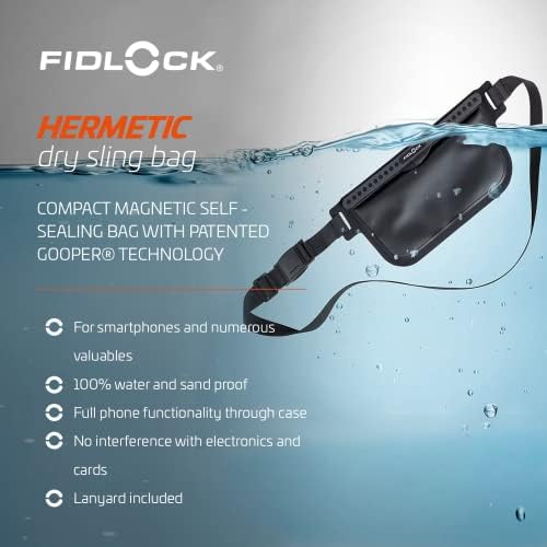 FIDLOCK Hermetic Sling Phone Dry Bag - Waterproof Pouch for Cellphone with Magnetic Self-Sealing Closure - Full Touch Functionality Through The Case - Black