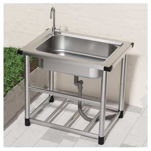 Fregadero de cocina de acero inoxidable de un solo tazón con panel grueso y esquinas redondeadas, diseño de 4 esquinas de protección de 23.6 x 17.7 x 29.5 pulgadas para un uso doméstico duradero y